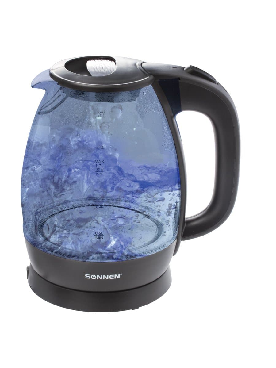 Чайник SONNEN KT-1786, 1,7 л, 2200 Вт, закрытый нагревательный элемент, стекло, 453422