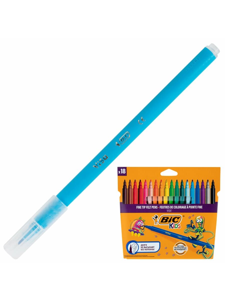 Фломастеры BIC "VISA", 18 цветов, суперсмываемые, вентилируемый колпачок, европодвес, 888681