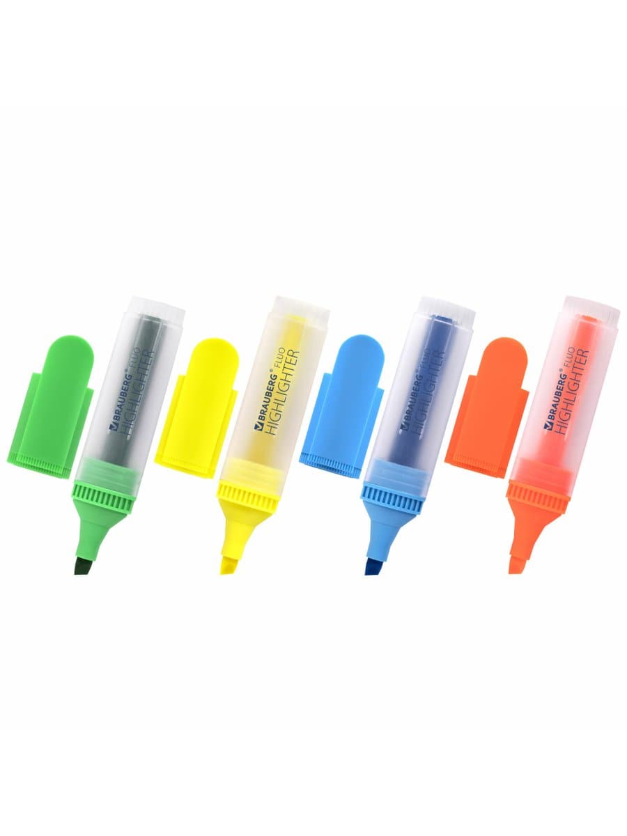 Набор текстовыделителей BRAUBERG 4 шт., АССОРТИ, "FLUO", линия 1-5 мм, 150403