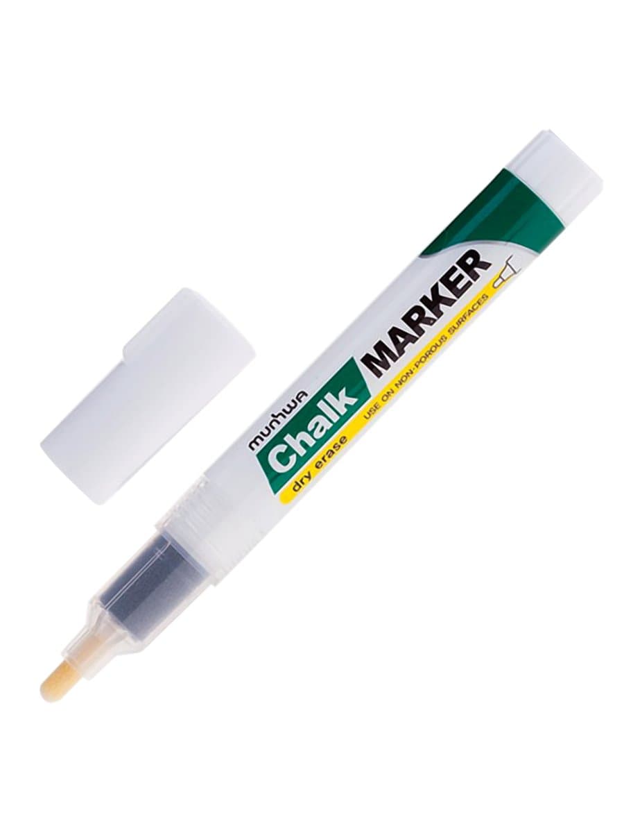 Маркер меловой MUNHWA "Chalk Marker", 3 мм, БЕЛЫЙ, сухостираемый, для гладких поверхностей, CM-05