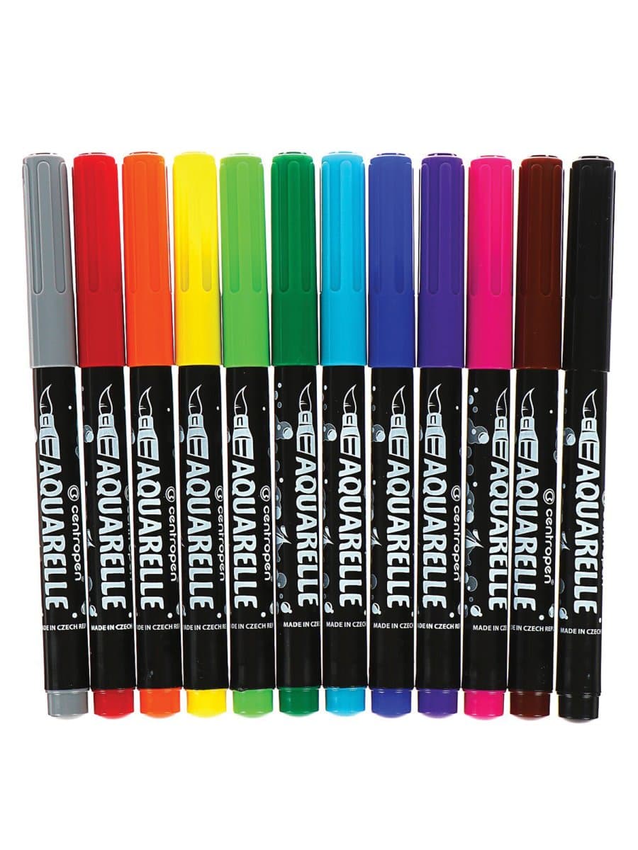Маркеры-кисти акварельные 12 ЦВЕТОВ CENTROPEN "Aquarelle", линия письма 1-9 мм, 8683/12ET, 6 8683 1201