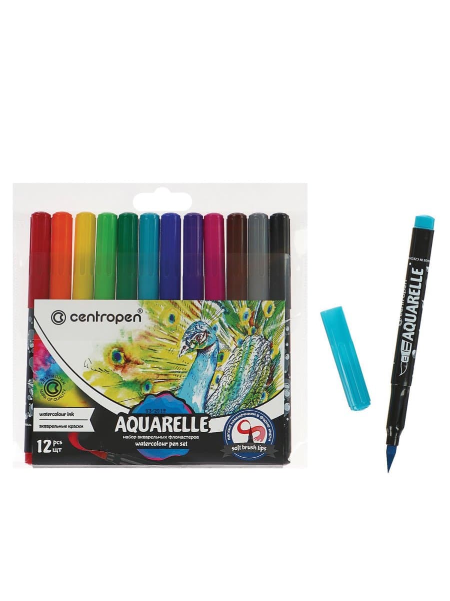 Маркеры-кисти акварельные 12 ЦВЕТОВ CENTROPEN "Aquarelle", линия письма 1-9 мм, 8683/12ET, 6 8683 1201