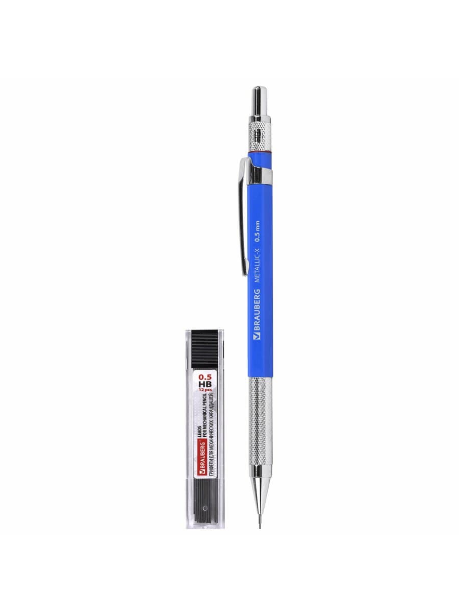 Карандаш механический 0,5 мм + грифели HB 24 штуки на блистере, BRAUBERG "METALLIC-X 05", металлические детали, 181965