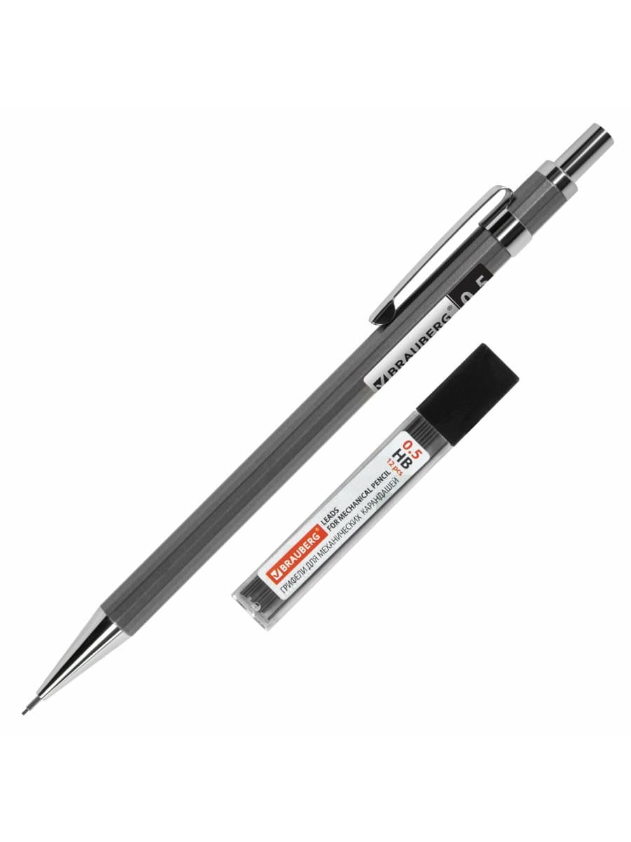 Карандаш механический 0,5 мм + грифели HB 12 штук на блистере, BRAUBERG "CHROME", 181969