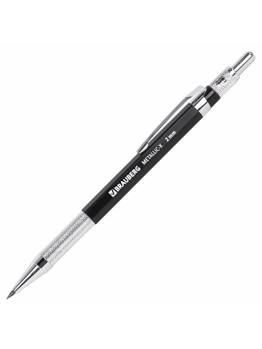 Карандаш механический цанговый 2 мм, HB, BRAUBERG "METALLIC X-20", металлические детали, 181976