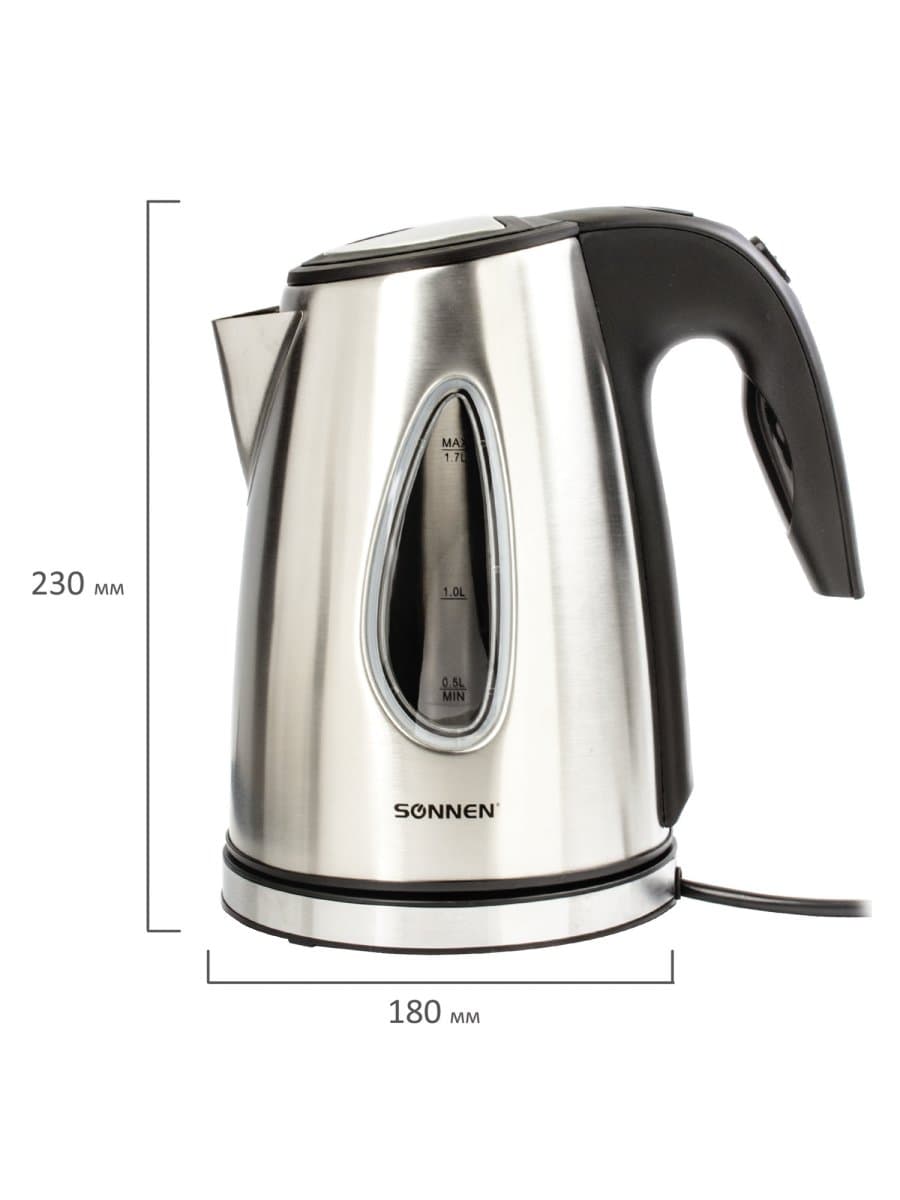 Чайник SONNEN KT-1721, 1,7 л, 2200 Вт, закрытый нагревательный элемент, нержавеющая сталь, черный, подсветка, 454347