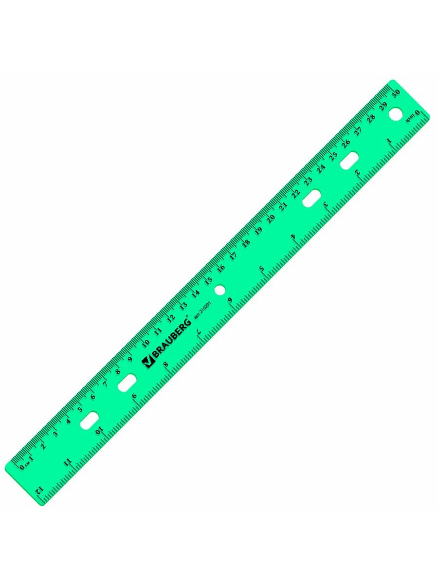 Линейка пластиковая 30 см, BRAUBERG "Crystal", тонированная, ассорти, 210291