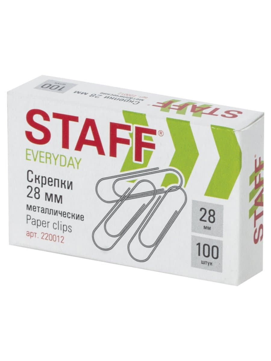 Скрепки STAFF "EVERYDAY", 28 мм, металлические, 100 шт., в картонной коробке, Россия, 220012