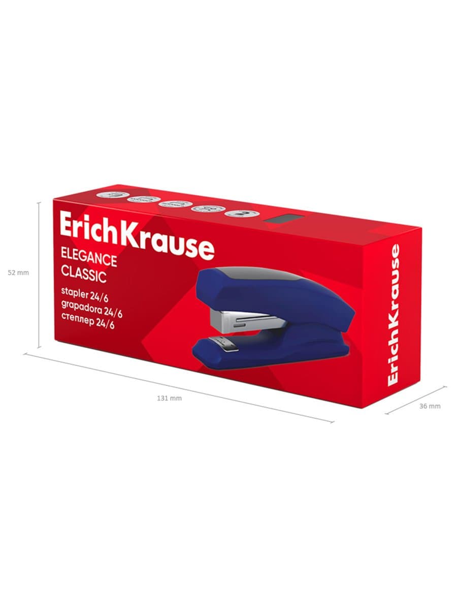 Степлер №24/6 ERICH KRAUSE "Elegance", до 30 листов, с резиновой накладкой, ассорти, 2244