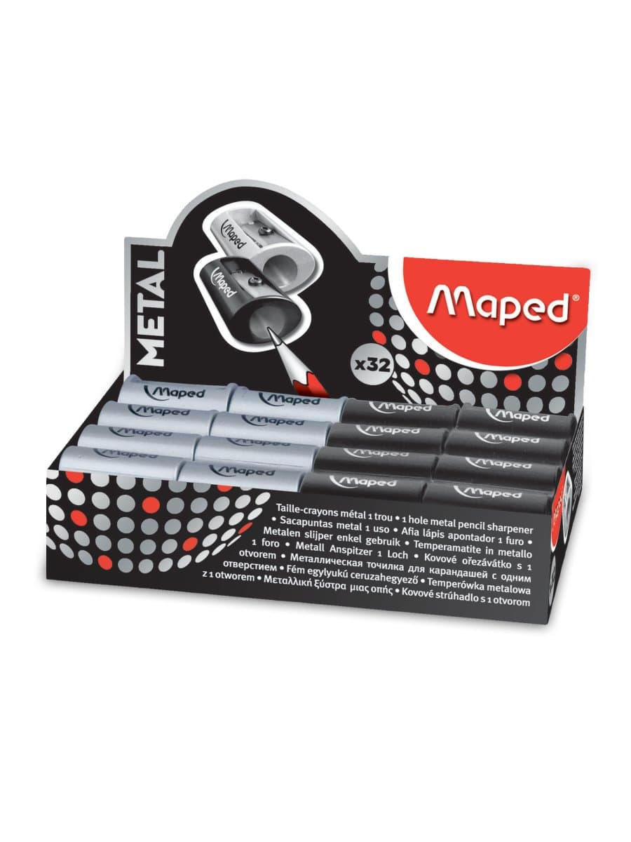 Точилка MAPED (Франция) "Satellite Metal", без контейнера, металлическая, ассорти, дисплей, 534019