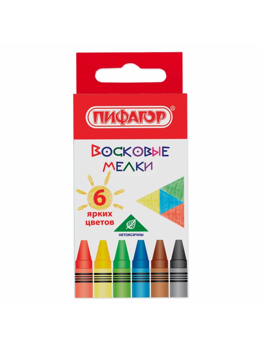 Восковые мелки ПИФАГОР "СОЛНЫШКО", НАБОР 6 цветов, 227278