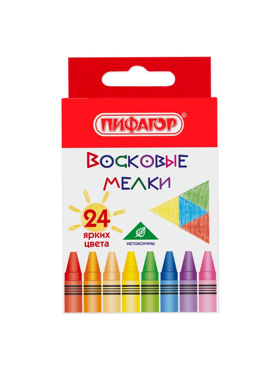 Восковые мелки ПИФАГОР "СОЛНЫШКО", НАБОР 24 цвета, 227281