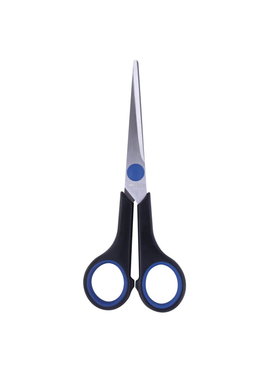 Ножницы BRAUBERG "Soft Grip", 165 мм, черно-синие, резиновые вставки, 3-сторонняя заточка, 230761