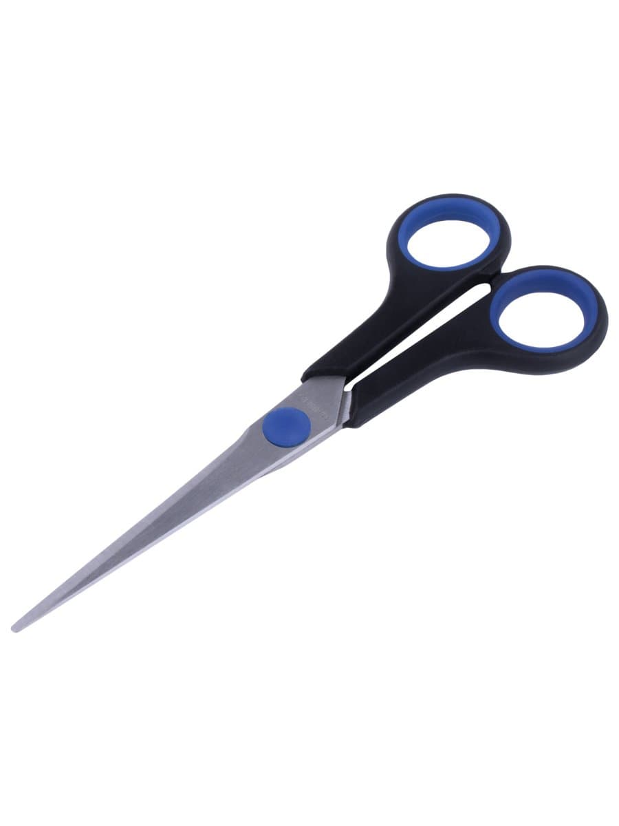Ножницы BRAUBERG "Soft Grip", 165 мм, черно-синие, резиновые вставки, 3-сторонняя заточка, 230761