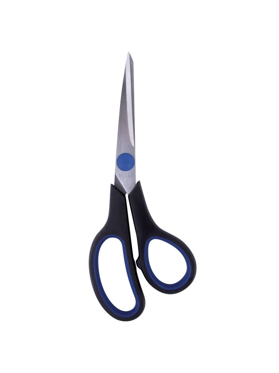 Ножницы BRAUBERG "Soft Grip", 190 мм, черно-синие, резиновые вставки, 3-сторонняя заточка, 230762