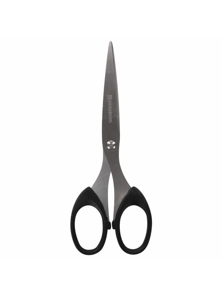 Ножницы BRAUBERG "Classic", 160 мм, черные, классической формы, 2-х сторонняя заточка, 230933