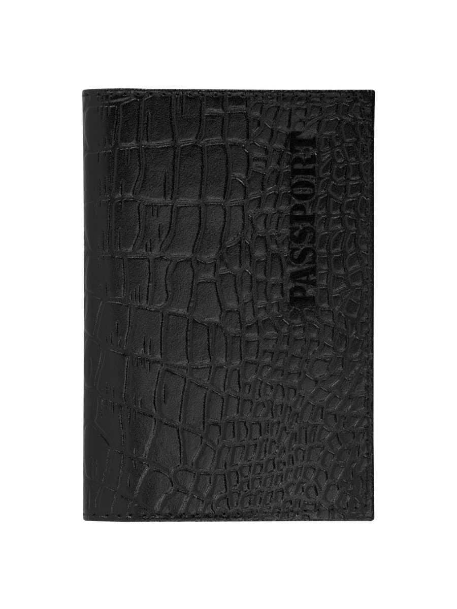 Обложка для паспорта натуральная кожа крокодил, "PASSPORT", черная, BRAUBERG, 237185