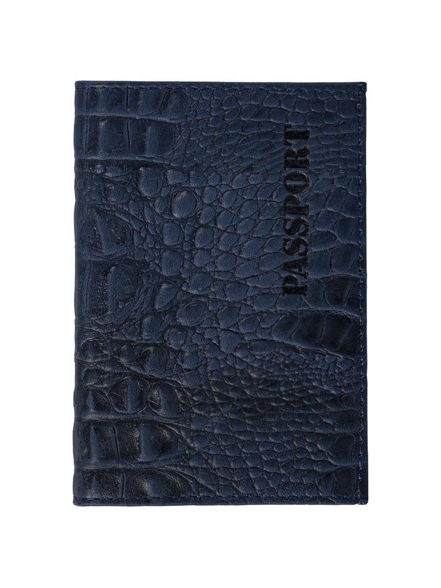 Обложка для паспорта натуральная кожа кайман, "PASSPORT", темно-синяя, BRAUBERG, 237196