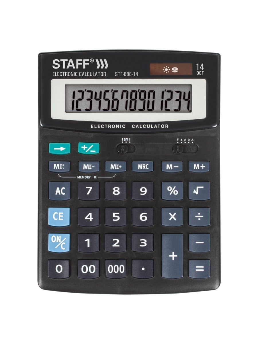 Калькулятор настольный STAFF STF-888-14 (200х150 мм), 14 разрядов, двойное питание, 250182