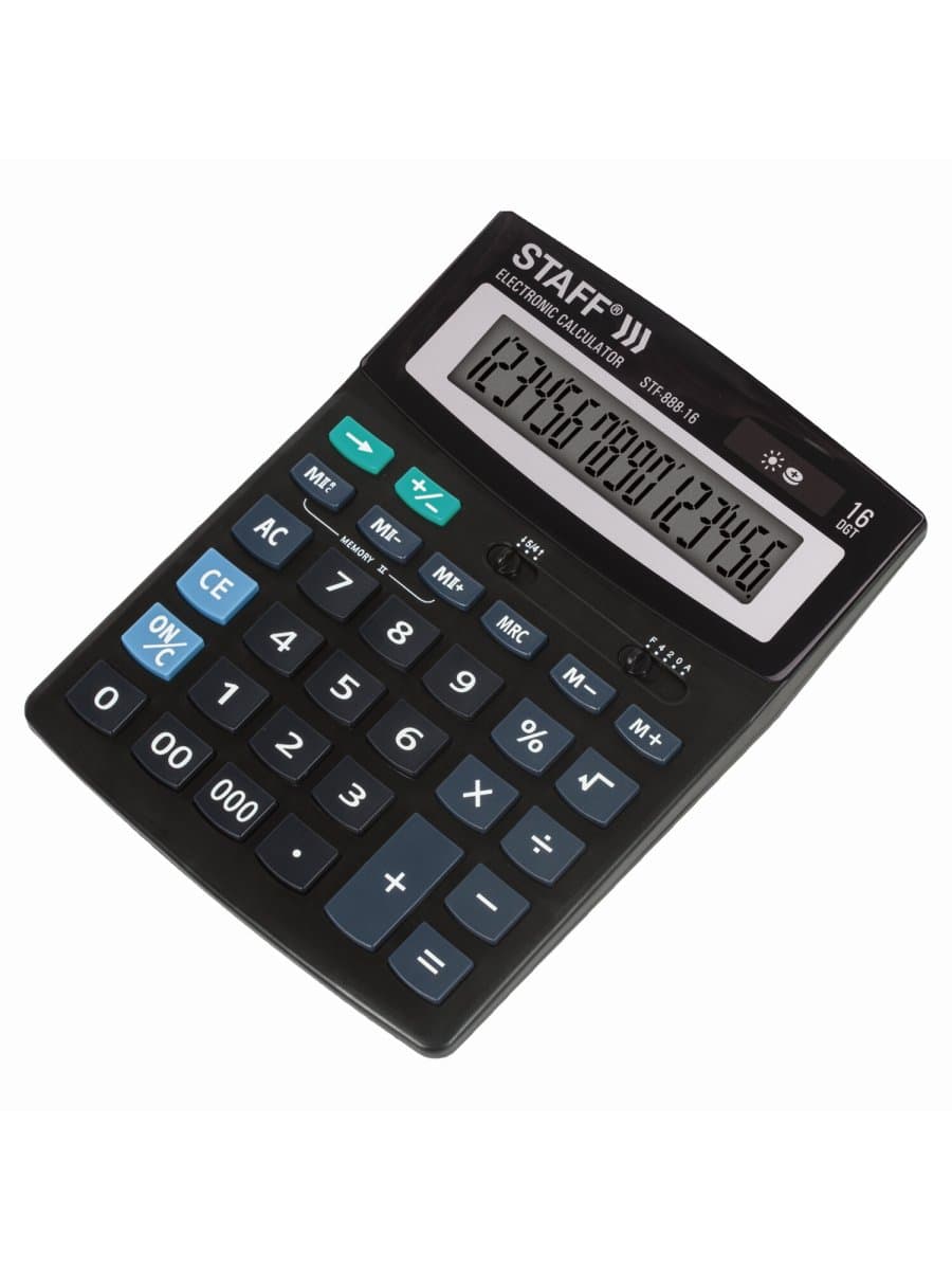 Калькулятор настольный STAFF STF-888-16 (200х150 мм), 16 разрядов, двойное питание, 250183