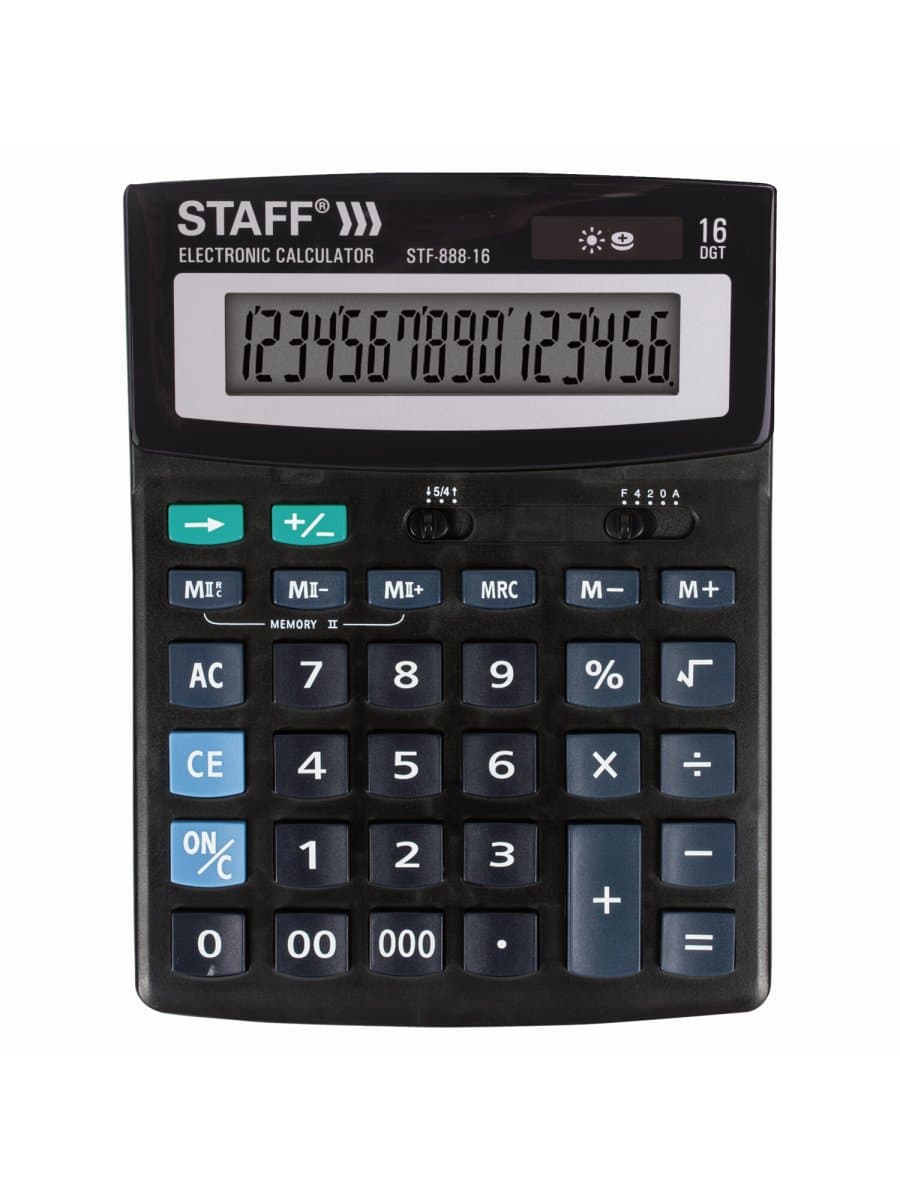 Калькулятор настольный STAFF STF-888-16 (200х150 мм), 16 разрядов, двойное питание, 250183