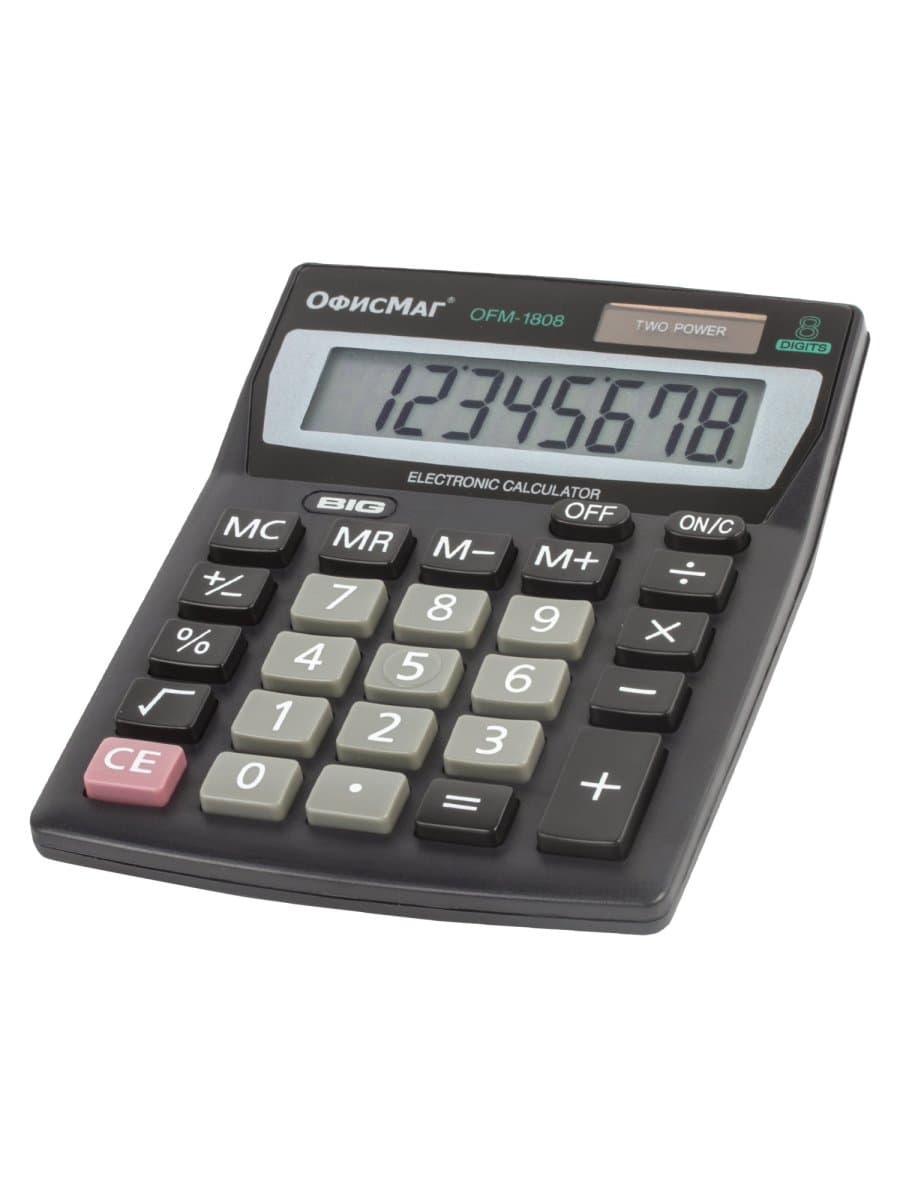 Калькулятор настольный ОФИСМАГ OFM-1807, КОМПАКТНЫЙ (140х105 мм), 8 разрядов, двойное питание, 250223
