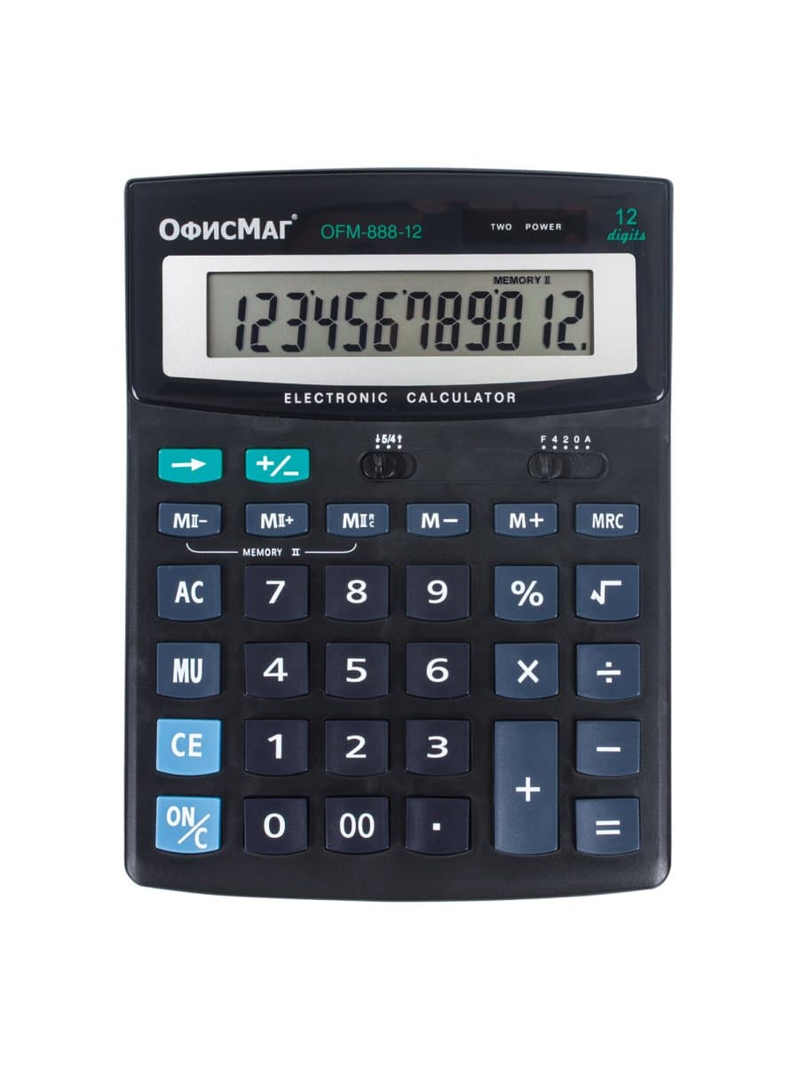 Калькулятор настольный ОФИСМАГ OFM-888-12 (200х150 мм), 12 разрядов, двойное питание, 250224