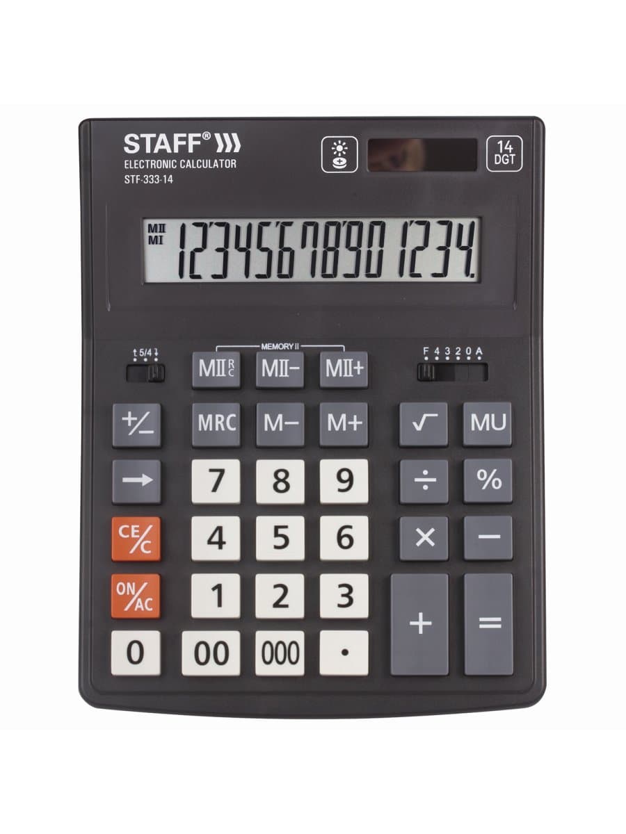 Калькулятор настольный STAFF PLUS STF-333 (200x154 мм), 14 разрядов, двойное питание, 250416