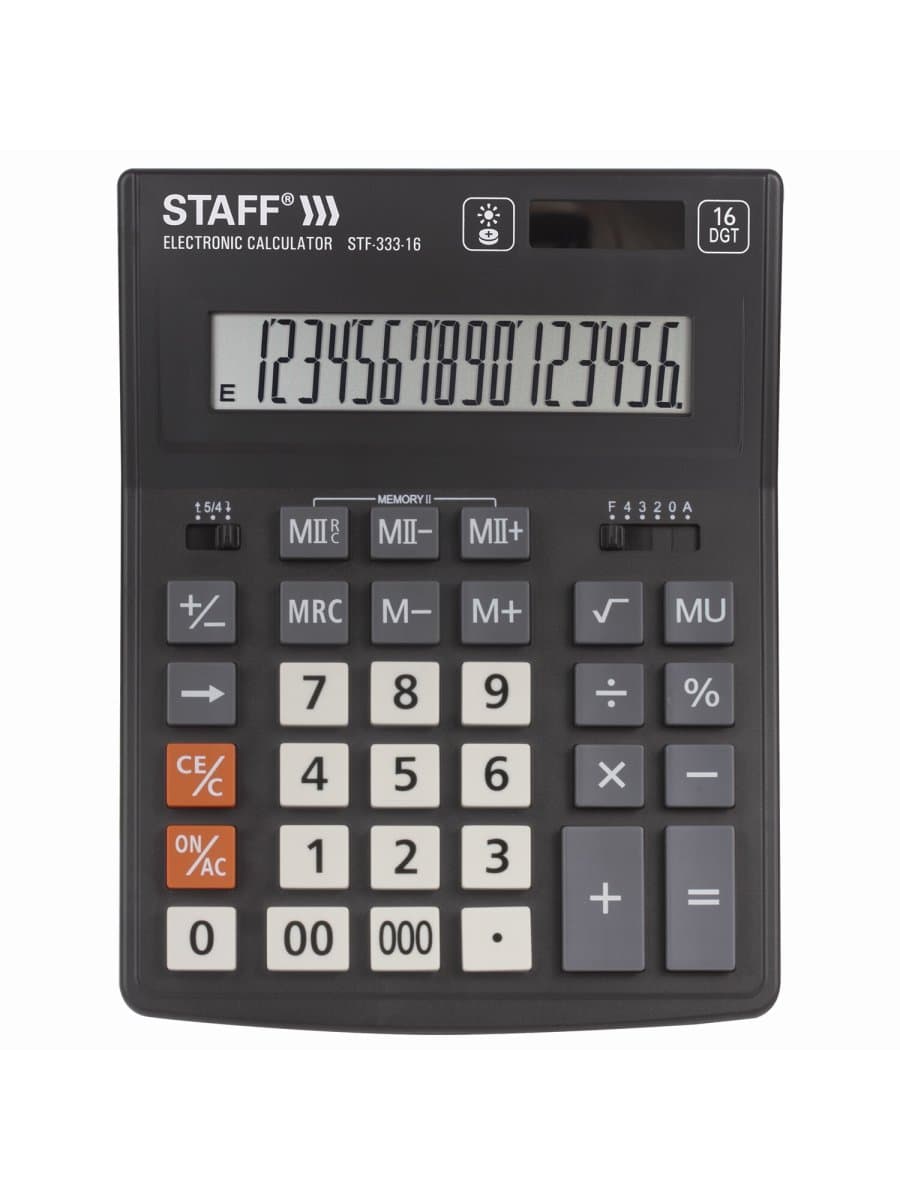 Калькулятор настольный STAFF PLUS STF-333 (200x154 мм), 16 разрядов, двойное питание, 250417