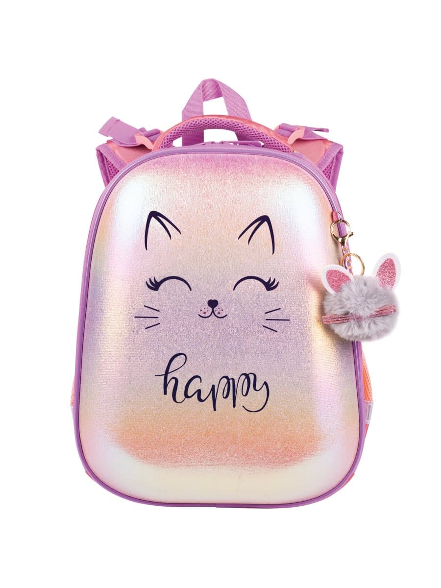 Ранец BRAUBERG SHINY, 2 отделения, с брелоком, "Счастливый кот", 38х28х14 см, 270697