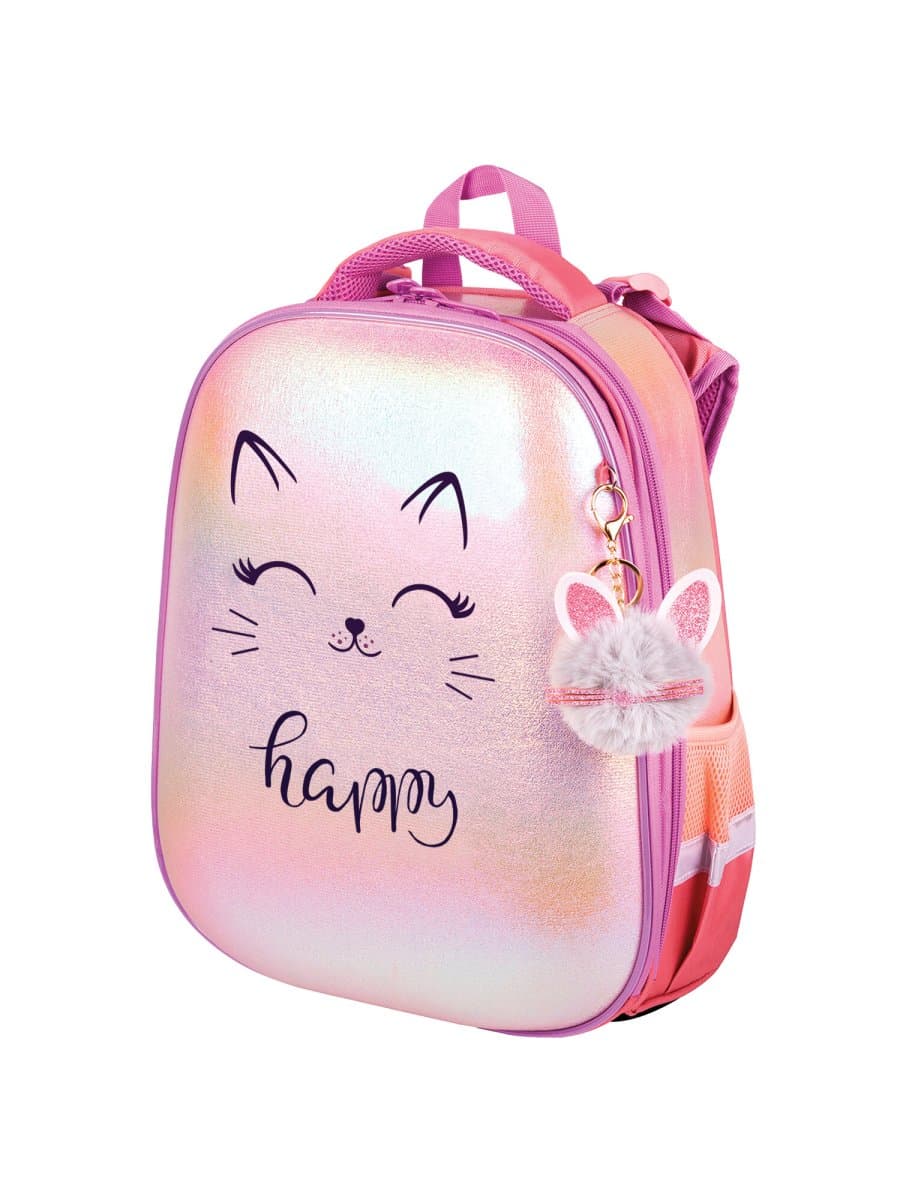 Ранец BRAUBERG SHINY, 2 отделения, с брелоком, "Счастливый кот", 38х28х14 см, 270697