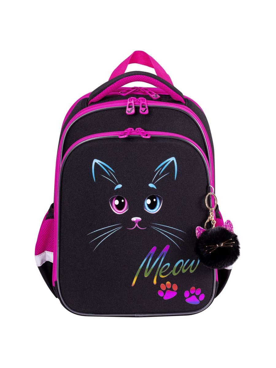 Ранец BRAUBERG QUADRO, 3 отделения, с брелоком, "Black cat", 37х28х18 см, 271358