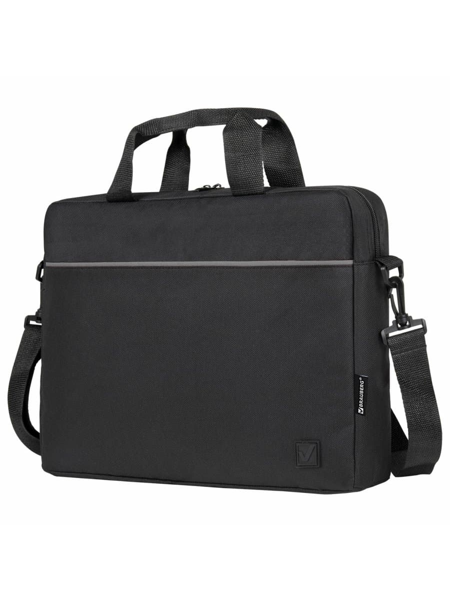 Сумка портфель BRAUBERG PRACTICAL с отделением для ноутбука 15,6", Grey line, черная, 29х40х7 см, 272604