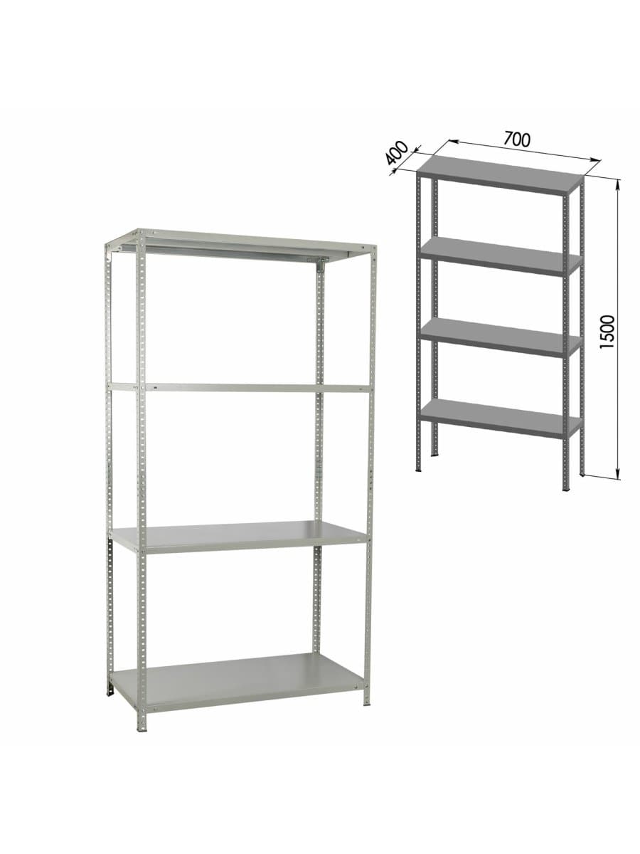 Стеллаж металлический BRABIX "MS-150/40/70-4", 1500х700х400 мм, 4 полки, 291101, S241BR044402