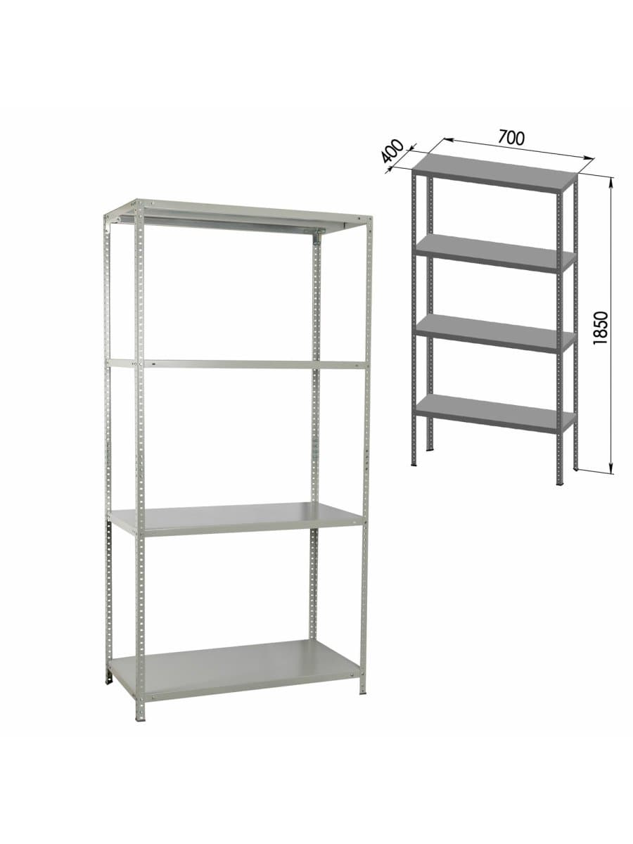 Стеллаж металлический BRABIX "MS-185/40/70-4", 1850х700х400 мм, 4 полки, 291103, S241BR354402