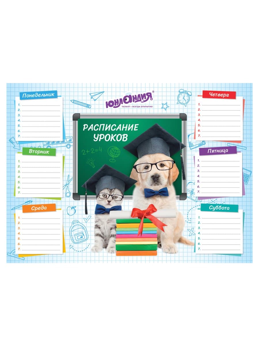 Расписание уроков и звонков А4, ЮНЛАНДИЯ, "Школьный мир", ассорти (4 вида), 111654