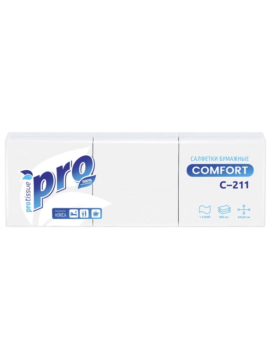 Салфетки бумажные 500 шт., 23х23 см, PROtissue COMFORT, "Big Pack", белые, КОМПЛЕКТ 10 пачек, С211
