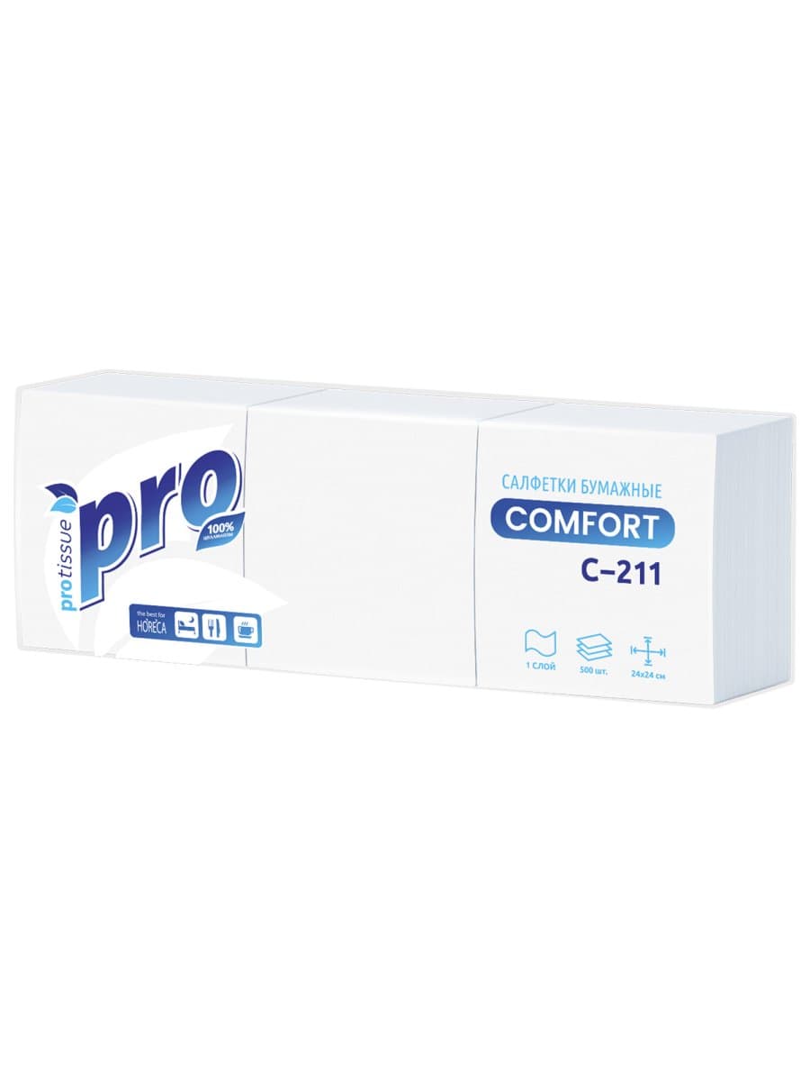 Салфетки бумажные 500 шт., 23х23 см, PROtissue COMFORT, "Big Pack", белые, КОМПЛЕКТ 10 пачек, С211