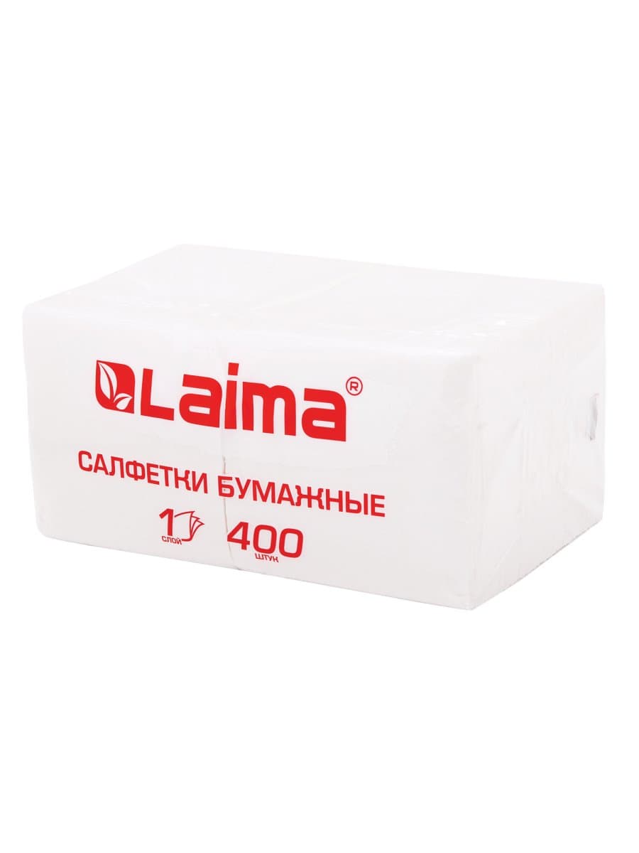 Салфетки бумажные 400 шт., 24х24 см, "Big Pack", белые, 100% целлюлоза, LAIMA, 114724
