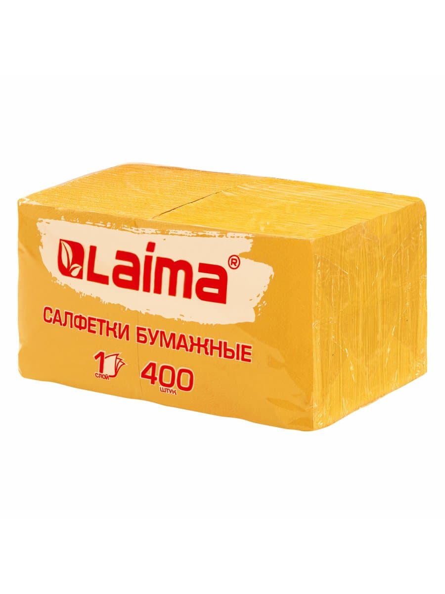 Салфетки бумажные 400 шт., 24х24 см, "Big Pack", жёлтые, 100% целлюлоза, LAIMA, 114726