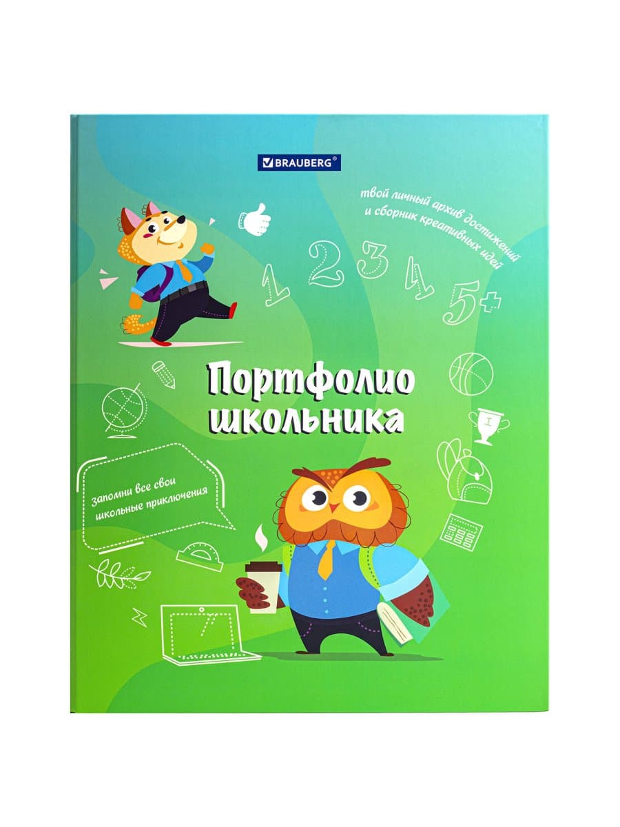 Папка-портфолио школьника "ОТЛИЧНИК", 4 кольца, 20 файлов, 10 вкладышей, 7БЦ матовая, BRAUBERG, 115240