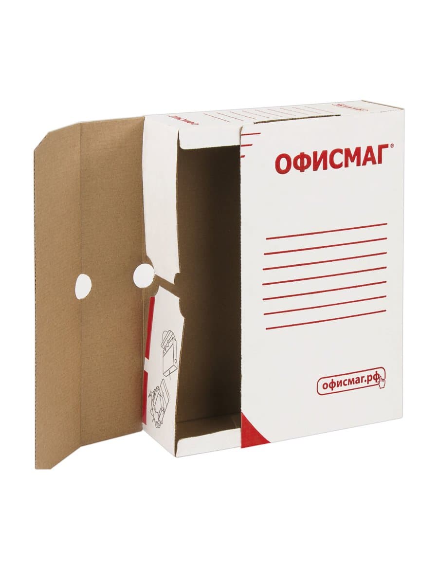 Короб архивный с клапаном А4 (260х325 мм), 75 мм, до 700 листов, плотный, микрогофрокартон, БЕЛЫЙ, ОФИСМАГ, 123017