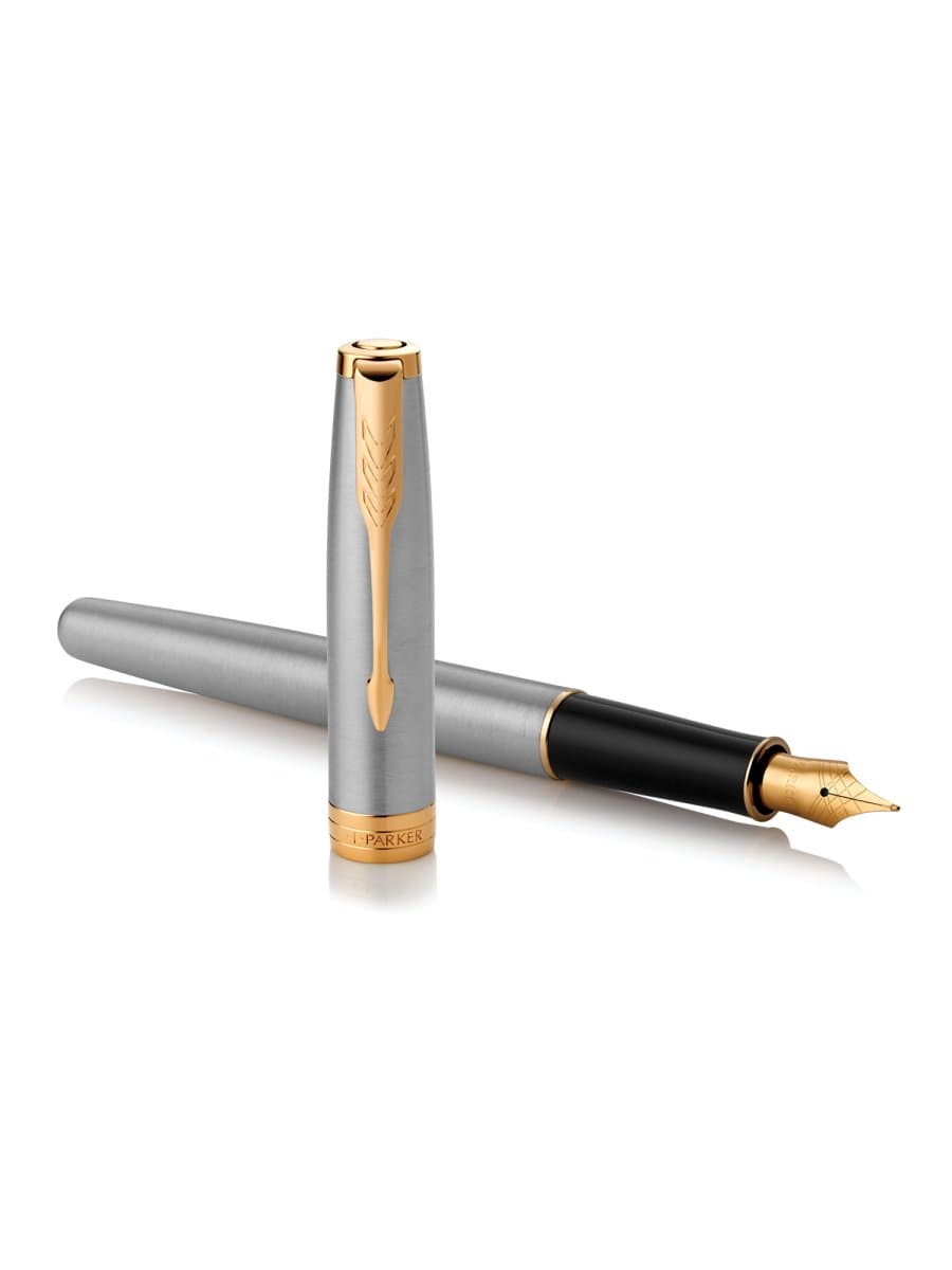 Ручка перьевая PARKER "Sonnet Core Stainless Steel GT", корпус серебристый, позолоченные детали, черная, 1931504
