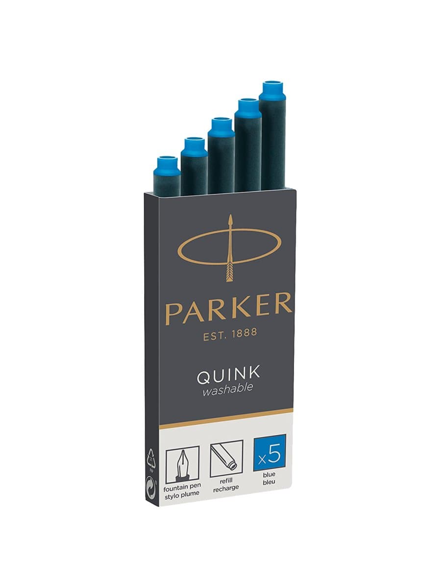 Картриджи чернильные PARKER "Cartridge Quink", КОМПЛЕКТ 5 штук, смываемые чернила, синие, 1950383