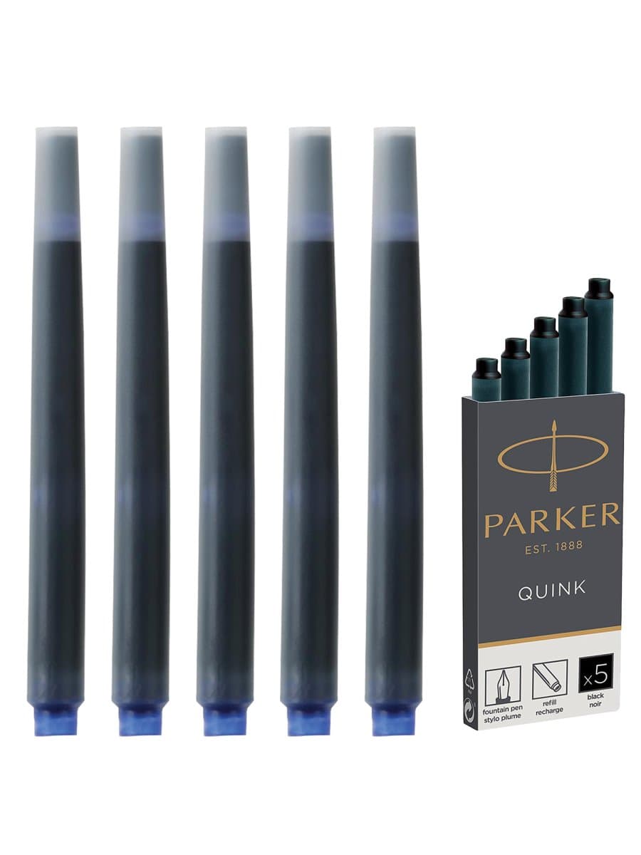 Картриджи чернильные PARKER "Cartridge Quink", КОМПЛЕКТ 5 штук, черные, 1950382