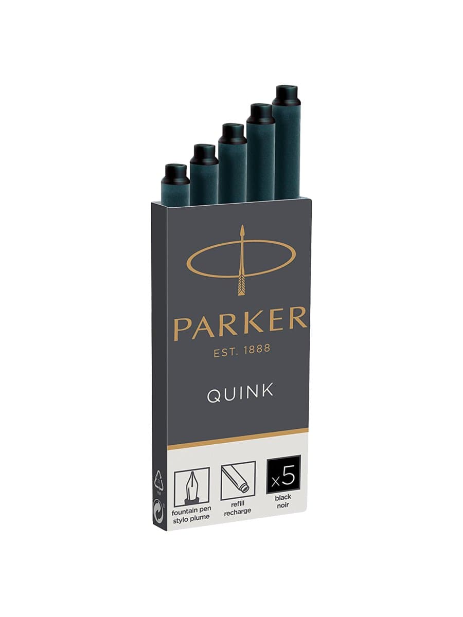 Картриджи чернильные PARKER "Cartridge Quink", КОМПЛЕКТ 5 штук, черные, 1950382