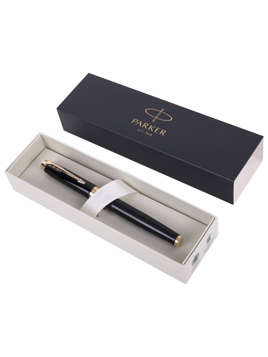 Ручка перьевая PARKER "IM Core Black Lacquer GT", черный глянцевый лак, позолота, синяя, 1931645