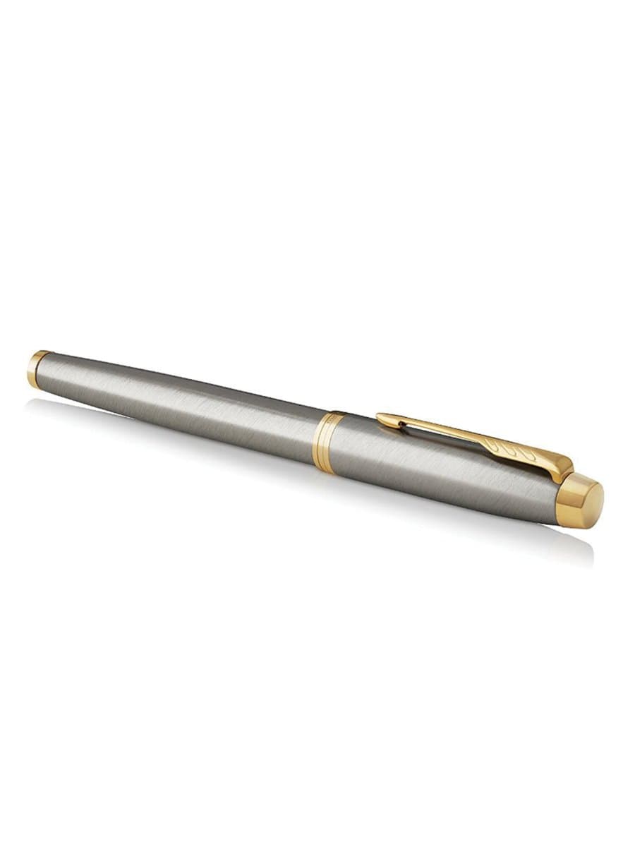 Ручка перьевая PARKER "IM Core Brushed Metal GT", серебристый матовый лак, позолота, синяя, 1931649