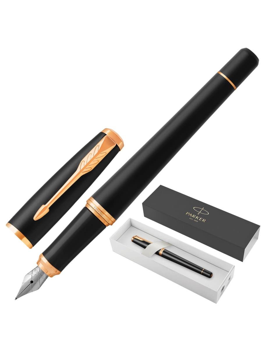 Ручка перьевая PARKER "Urban Core Muted Black GT", черный матовый лак, позолота, синяя, 1931593