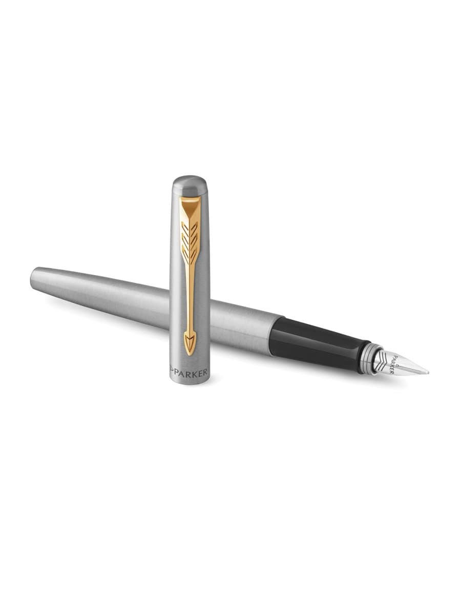 Ручка перьевая PARKER "Jotter Stainless Steel GT", корпус серебристый, позолота, синяя, 2030948